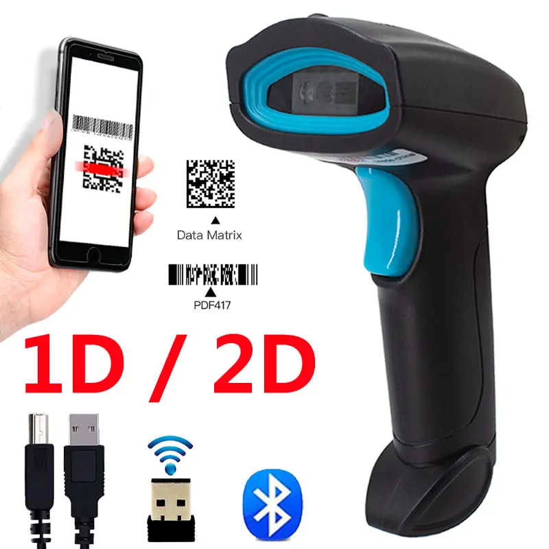 

1D/2D Barcode Scanner Wired/Wireless/Bluetooth QR Code Reader for Pos System,PDF417 Desktop Scanner for Warehouse Inventory Shop