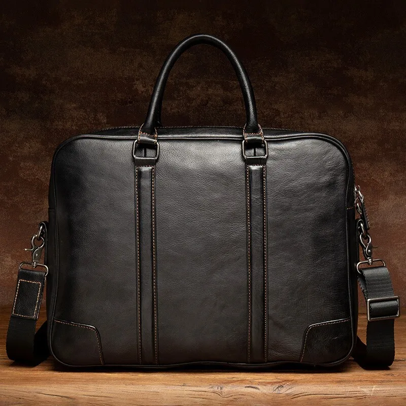 

Slow Time/Mantime Business Casual Leather Briefcase Horizontal Men's Bag First Layer Cowhide Handbag Retro Trendy One-Shoulder B