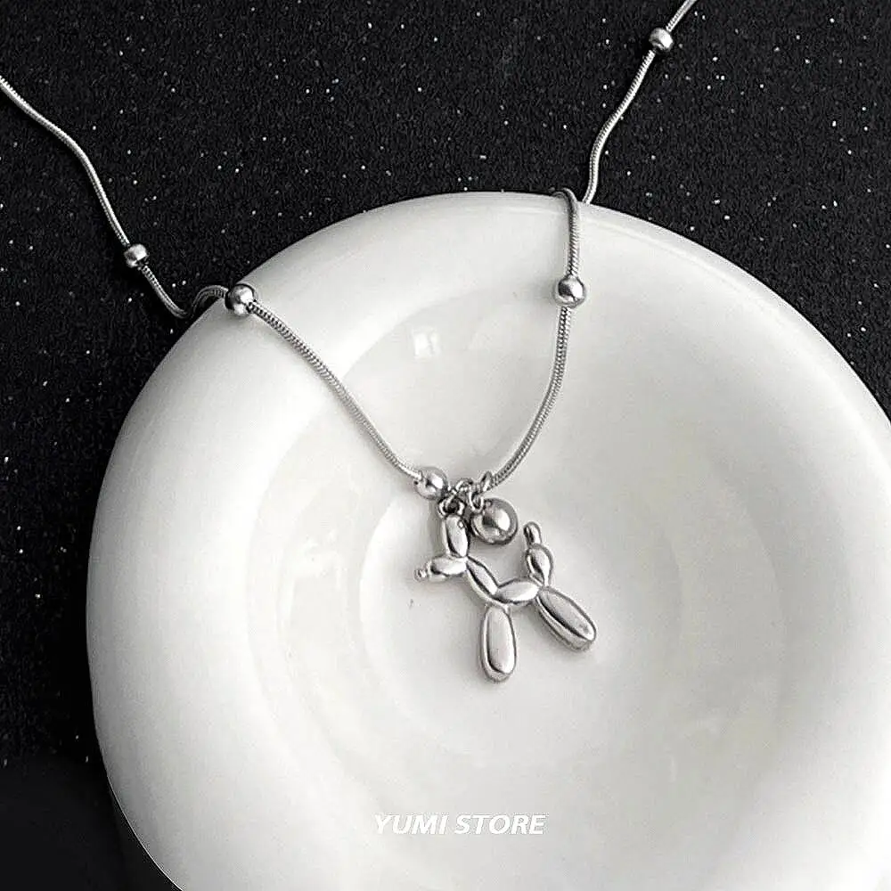 Ожерелье с шариками и собаками женское Трендовое колье из титановой стали в