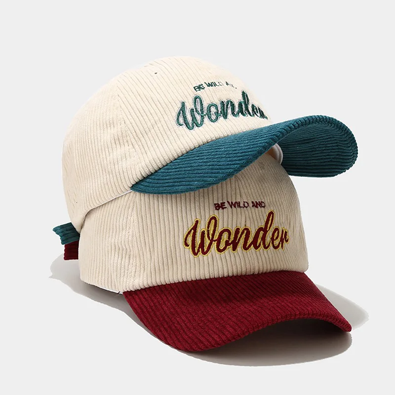

Vintage Letter Embroidered Green Men Corduroy Baseball Cap Candy Color Warm Winter Hats for Women Fresh Hip Hop Snapback Caps