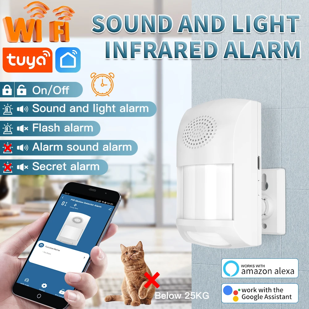 Enlarge TUYA - WiFi PIR Motion SenSor, Family Security AlArm SyStem, Infrared Detector, Remote Control, Pet On/Off