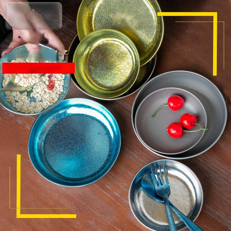 

Pure Titanium Plate Outdoor Camping Picnic Tableware Alloy Plate Steaming Plate Household Dish Environmental Friendly Set Gift