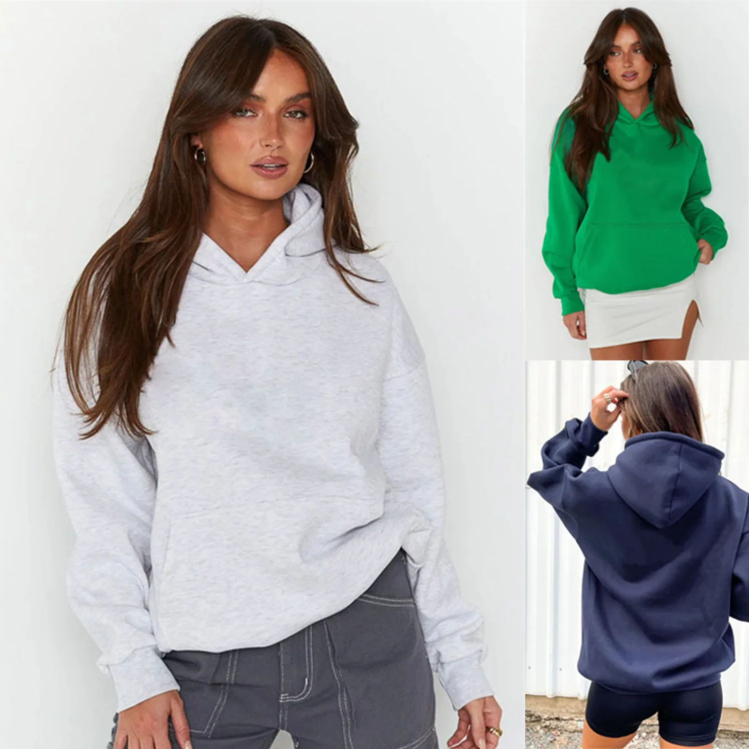 

Новинка, Женский пуловер с капюшоном, плюшевая однотонная Спортивная Толстовка С Карманами для женщин