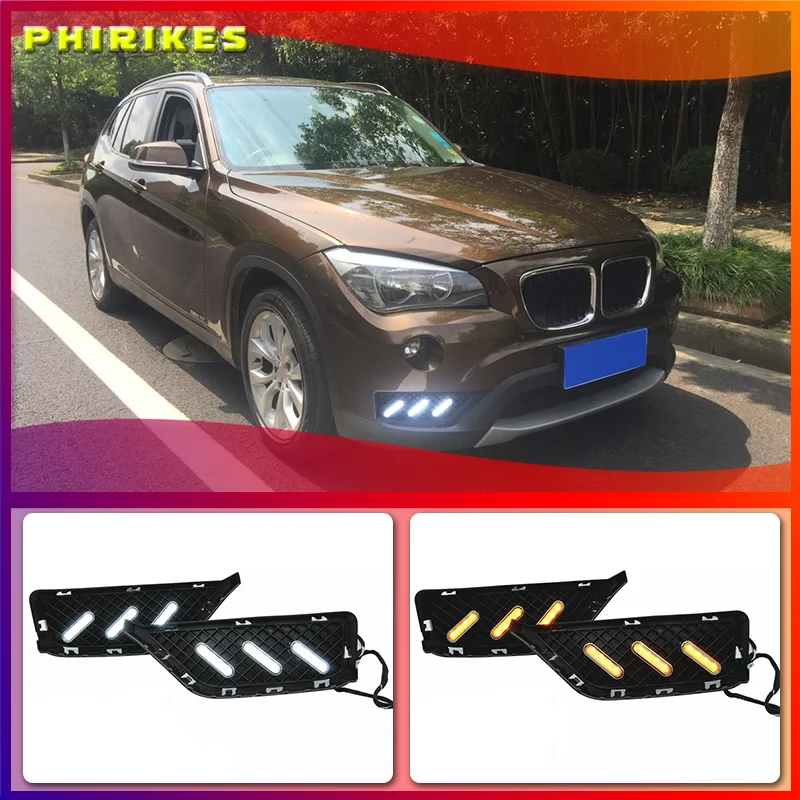 

Дневные ходовые огни для BMW X1 2013 2014, 2 шт., с желтым поворотником и синим светодиодный чным светом