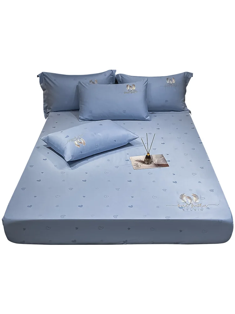 

Ice Silk Bed Sheets Summer Breathable Washed Cotton Soft Single Bed Sheets Simple Print Housse Matelas Home Products