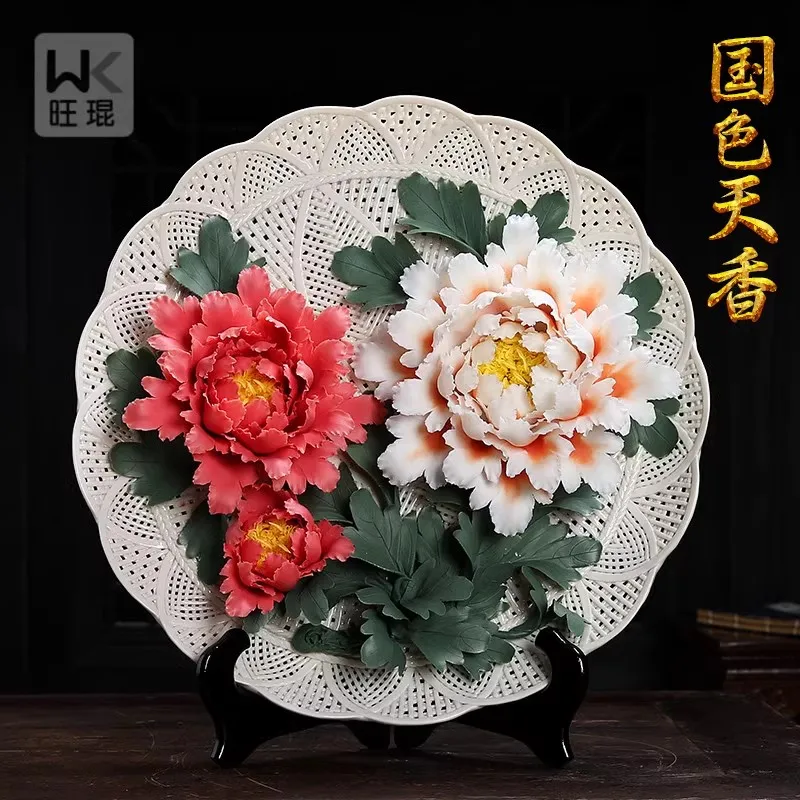 

Large 3D Peony Flowers Decorative Dishes Porcelain Decorative Plates Home Decor Crafts Room Decoration Accessories Figurine