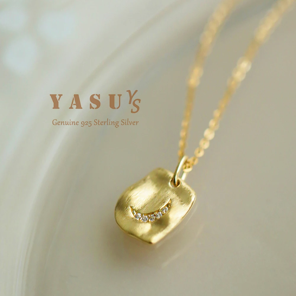 

YASUYS 925 Sterling Silver Pendant for Women Unique Creative Square Moon Necklace 18K Gold Plated Clavicle Chain Party Jewelries