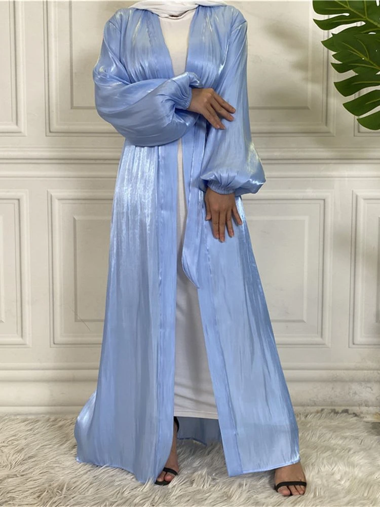

Open Satin Abaya Dubai Muslim Cardigan Dress Turkey Islam Robe Longue Djelaba Kimono Femme Musulmane Abayas For Women Kaftan