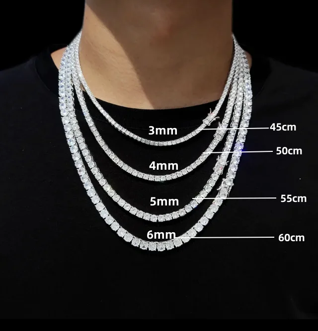 Цепочка из серебра 925 пробы с фианитами 3/4/5/6 мм