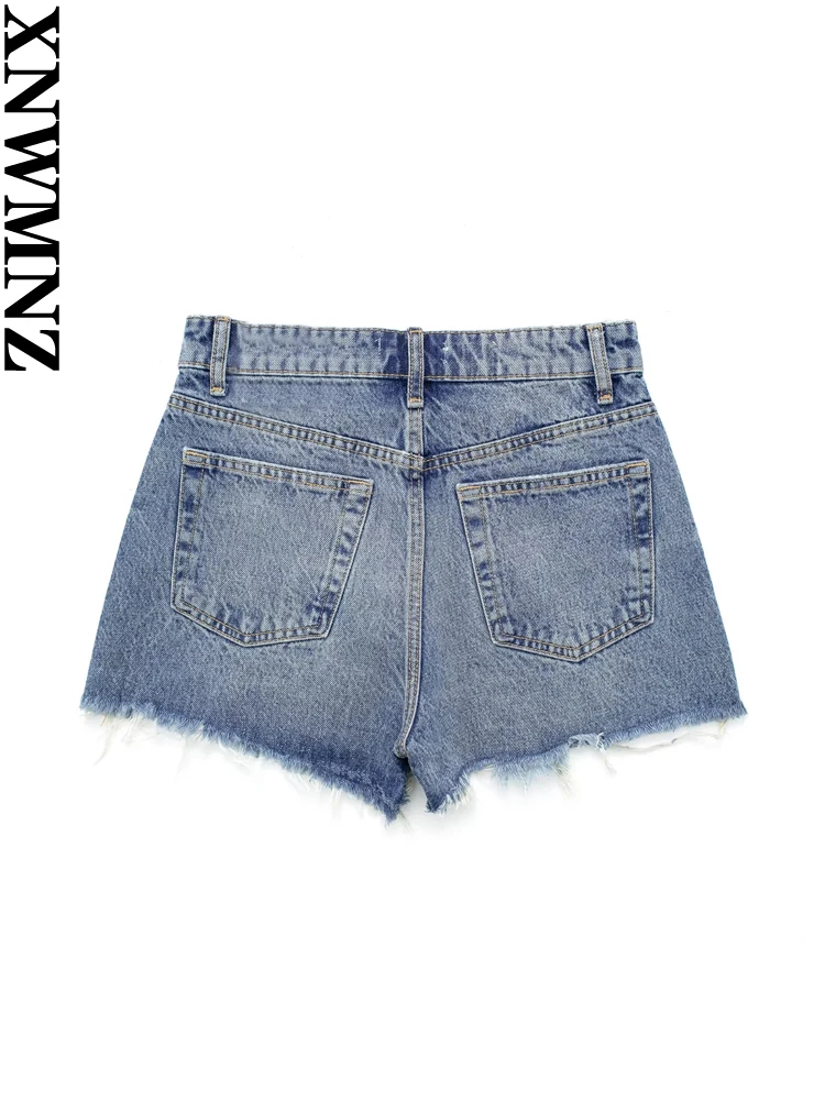 XNWMNZ Women's Fashion 2023 Bermuda High Waist Denim Shorts Woman Vintage Button Frayed Hem Ripped Female Shorts
