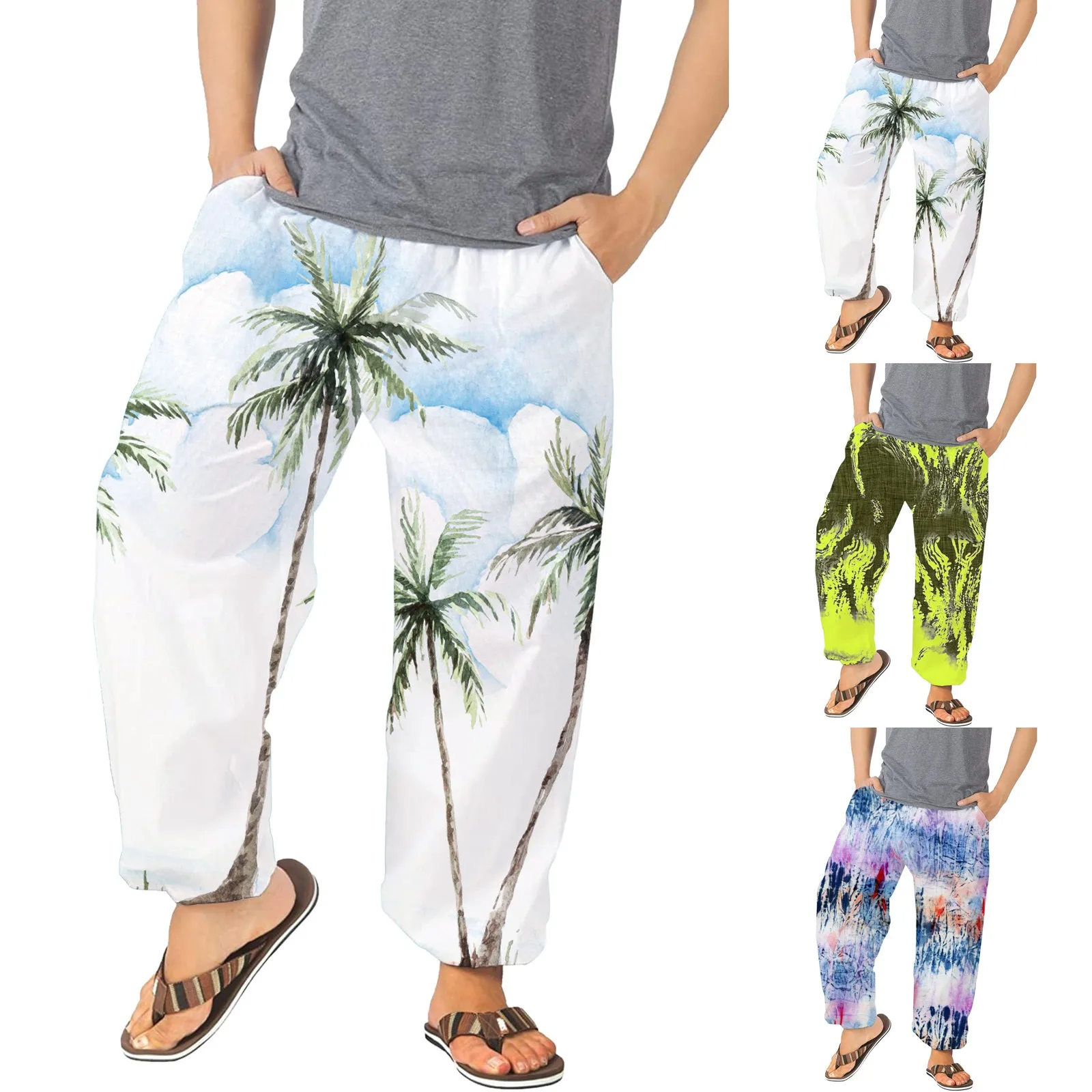 

Black Docker Pants Men Mens Pants Casual Versatile All Print Loose Pants Fashion Beach Pocket Trousers