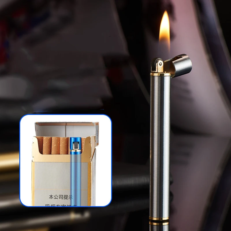 Creative Lighters Metal Cylindrical Open Flame Butane Gas Lighters Cigarette Accessories Cool Gadgets Different Lighters