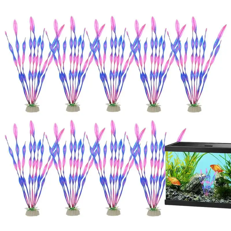

Рыбные растения для аквариума, 10 шт., реалистичные водные растения, аквариумная трава с керамической основой, аквариумные украшения для рыб, креветок