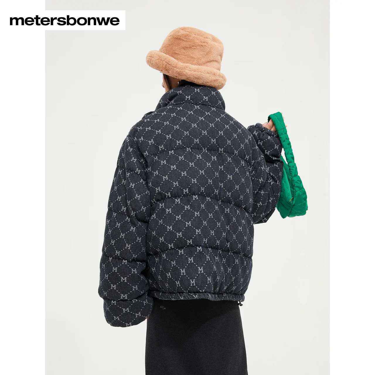 Metersbonwe Women Warm Jacquard Stand Collar Denim Jacket  Winter Fashion Thick Cotton-Padded Jacke Warm Loose Cotton Clothes