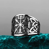 vintage stainless steel viking compass ring men women fashion norse celtic knot ring biker vegvisir viking ring amulet jewelry