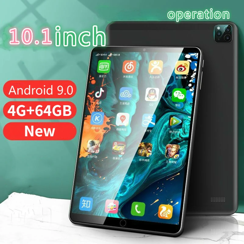 10.1 Inch New Rear Three Cameras 4GB + 64GB ROM 4G Call Phone Tablet Android 9.0 Octe Core Dual SIM Card Screen GPS