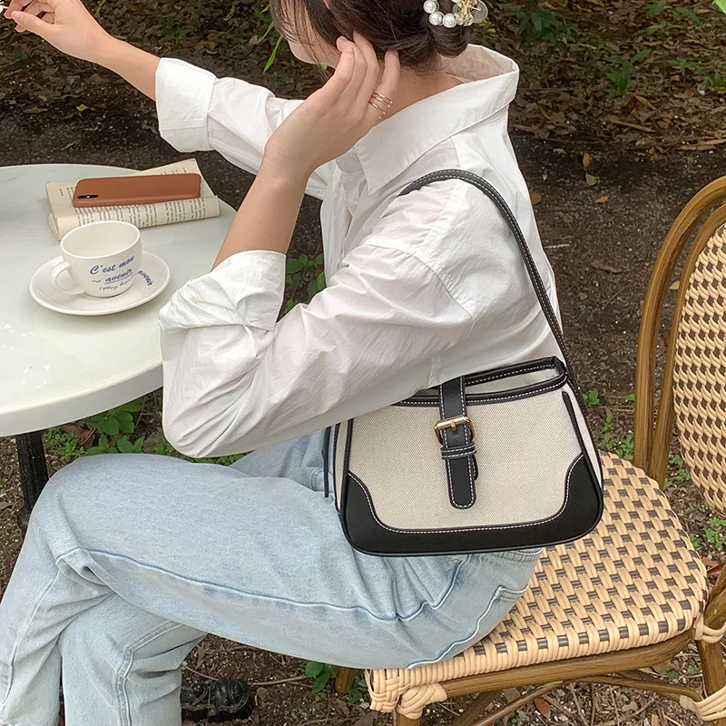 

Rejolly Underarm Handbag for Women Girls Classic Canvas PU Leather Crescent Bag Hobo Purse Small Trendy Bag