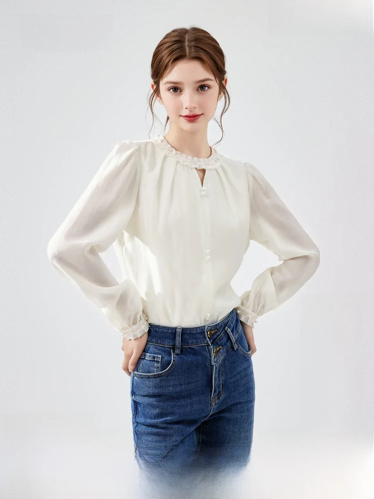 Qiushuiren элегантная шифоновая рубашка во французском стиле осень 2024 новая женская