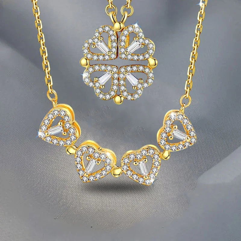 Женское Ожерелье из нержавеющей стали с кулоном в виде четырехлистного клевера