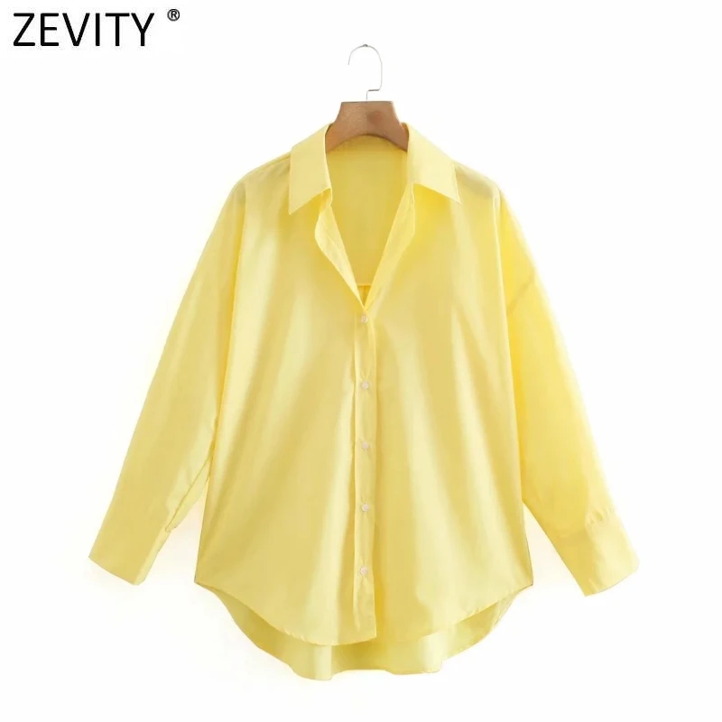 Zevity-camisas ajustadas de popelina para mujer, Blusa de manga larga para oficina, Tops elegantes, Color caramelo, LS9405