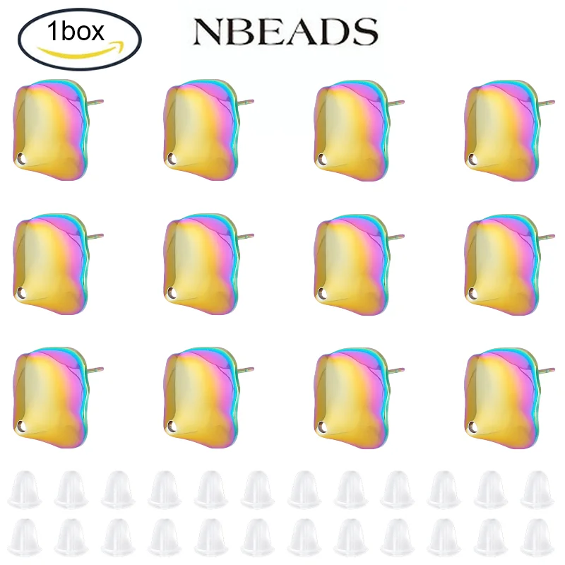 

1BOX Rainbow Color Shell Shape Stud Earring Pin 0.7mm Stainless Steel Stud Earring Findings with Hole 1.2mm for Jewelry Making