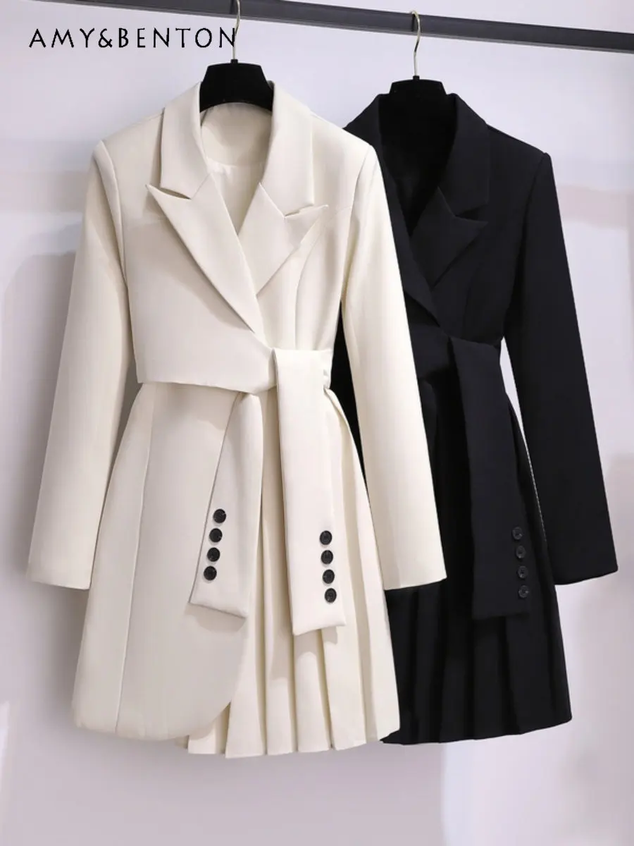 

Spring Autumn New Fashion Temperament Commute High-Grade Suit Jacket Waist-Tight Slimming Suit Elegant Fashion Mid-length Coat