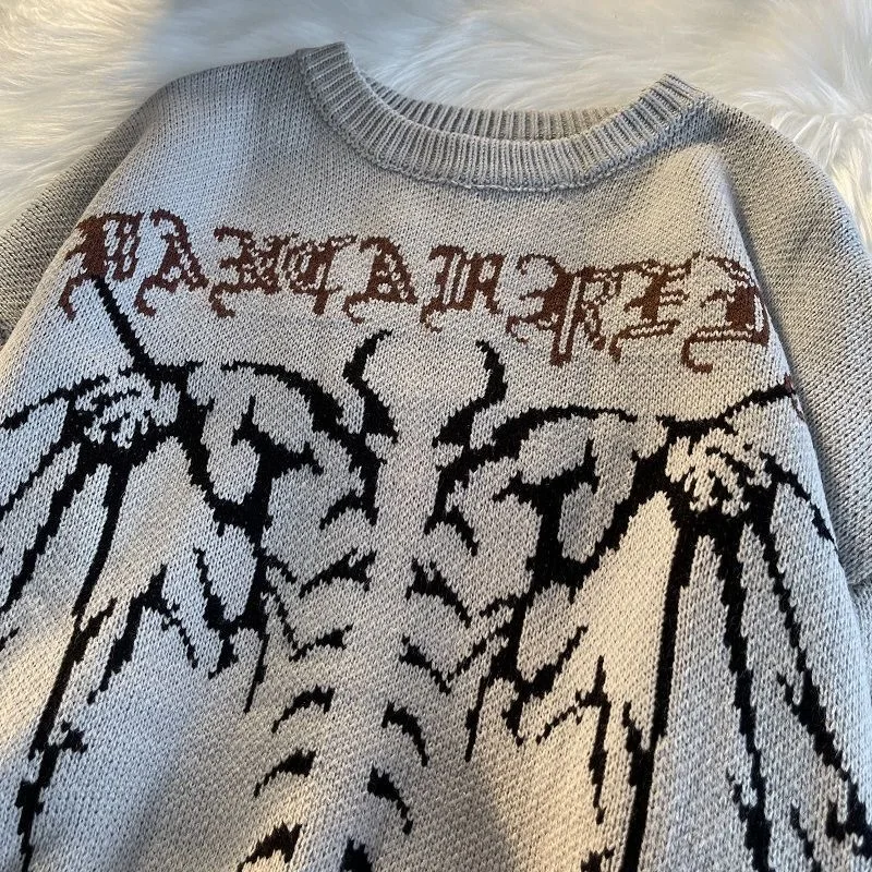 

Oversized Knitted Sweater Women Knitwear Gray Rib Bone Pullover Sweater Woman Winter 2022 Hollow Out Men Grunge Striped Long