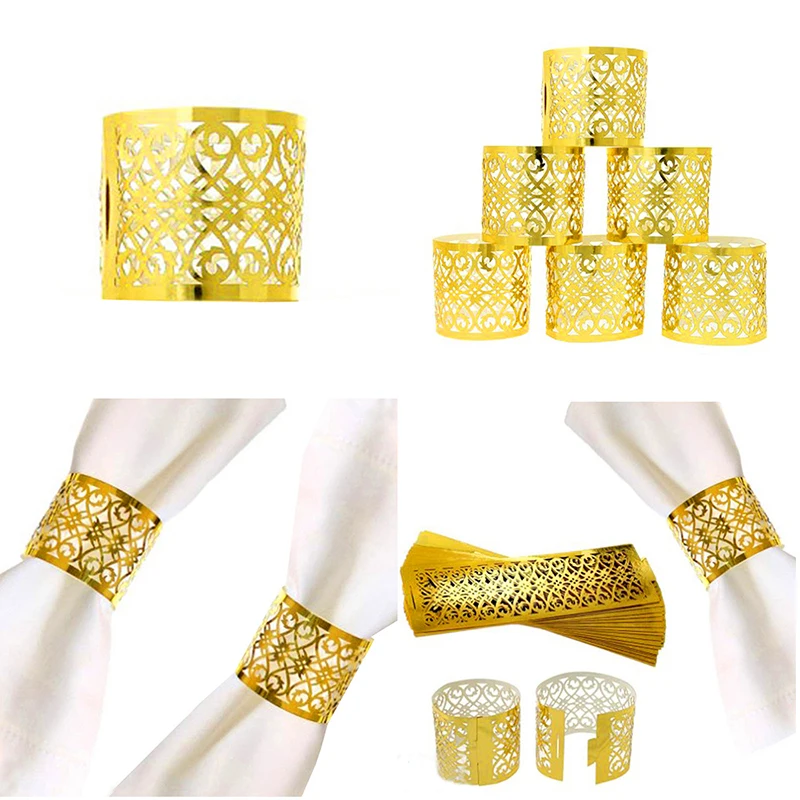 

Laser Cut Napkin Holders Versatile Luxurious Fancy Napkin Accessories Gold Hollow Paper Napkin Rings Christmas Trendy Elegant