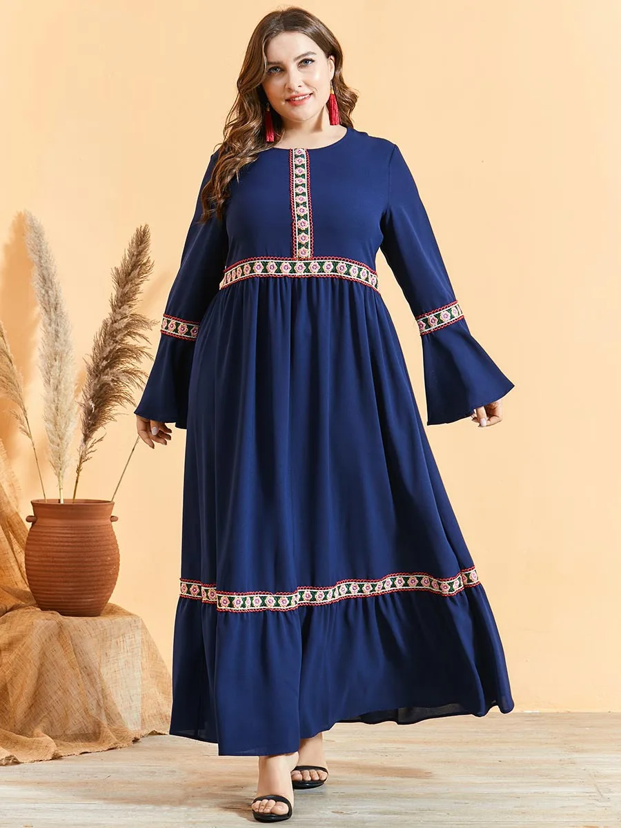 Рамадан Средний Восток Abayas для женщин плюс размер 4xl кружевное расклешенное платье с длинным Рукавом Плиссированное в стиле бохо модное мус...