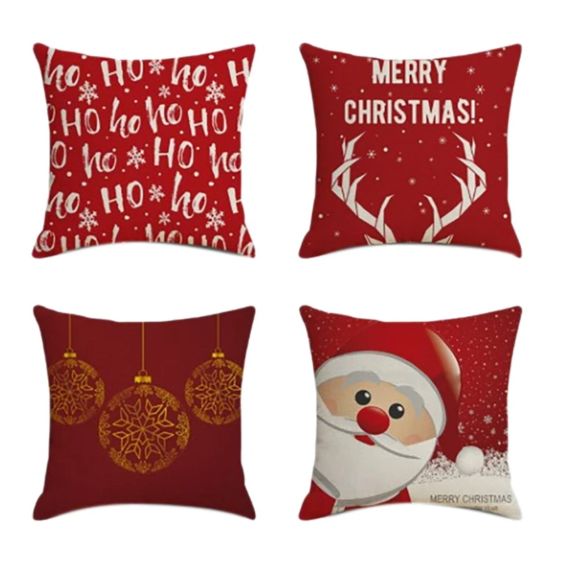 

Christmas Scarlet Square Pillowcase Home Decor Linen Pillow Cases Cushion Covers For Sofa Car Pattern Gift 45X45cm