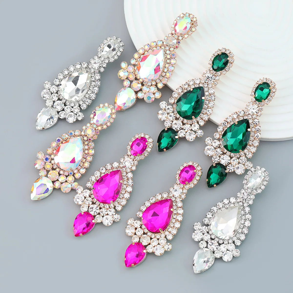 

Luxury Colorful Crystal Rhinestone Dangle Earrings Vintage European Style Banquet Party Accessories for Women Statement Jewelry