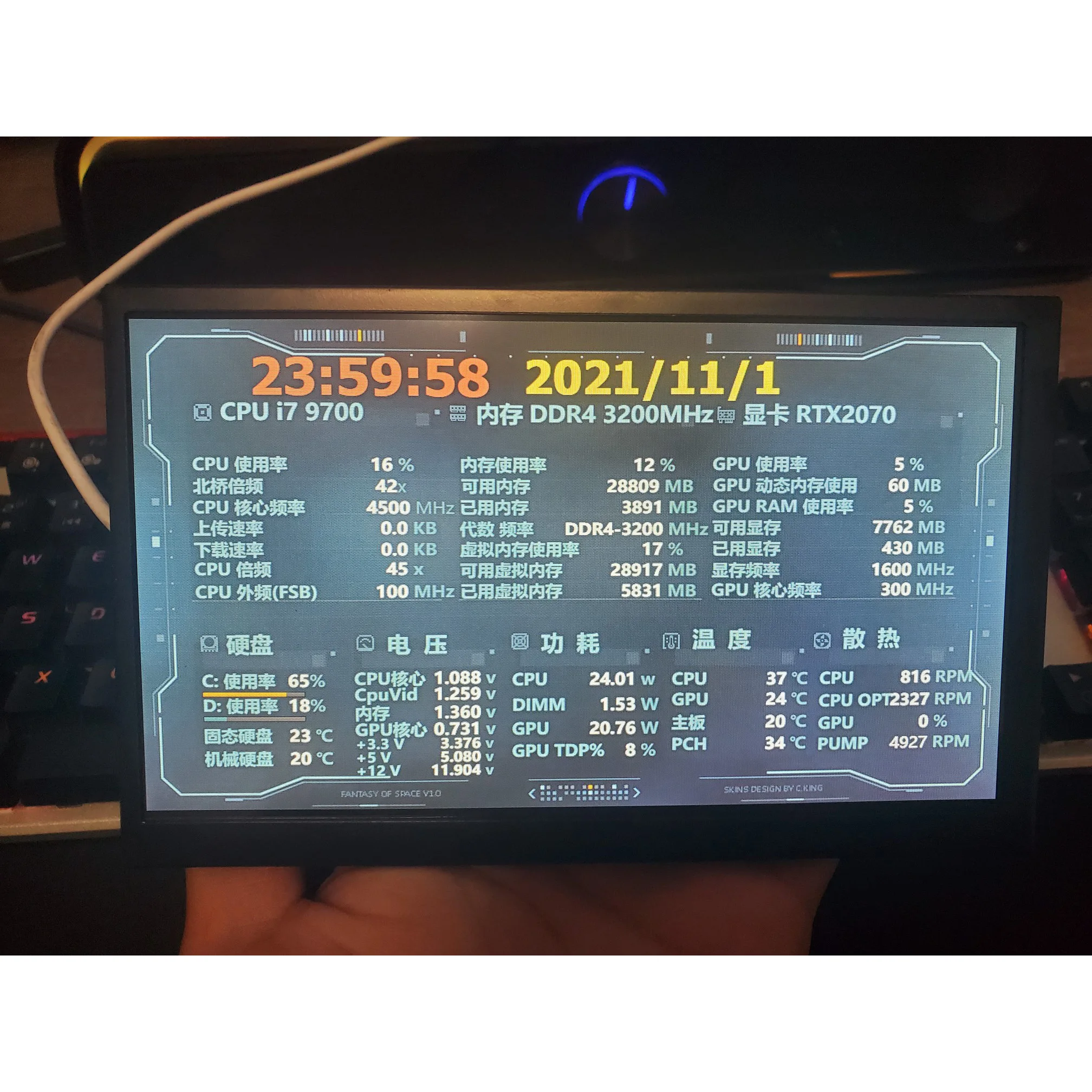 1024*600 IPS HD 7-дюймовый экран с мониторингом температуры вторичный для настольного