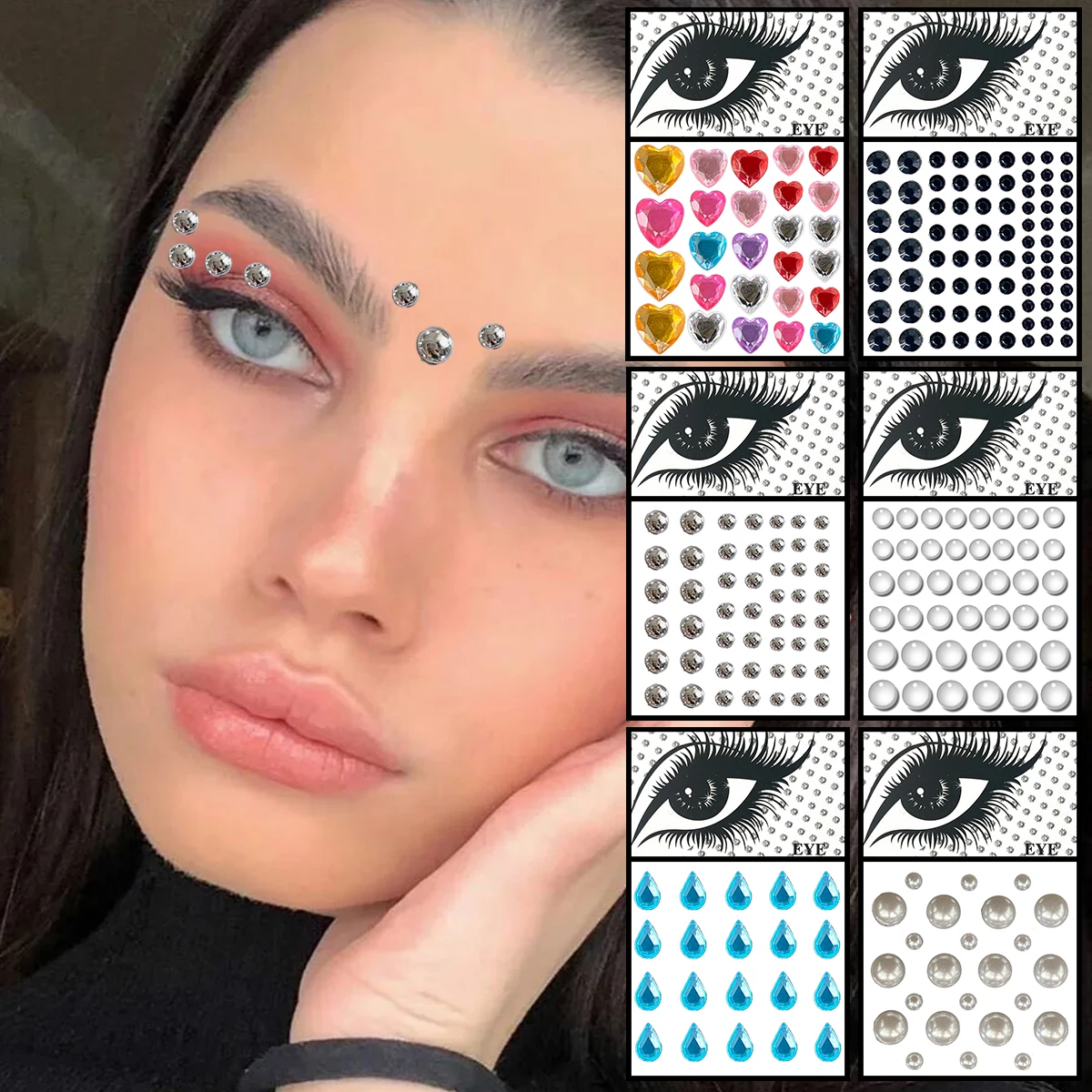 

Heart Face Jewelry Temporary Tattoos Eye Eyeshadow Water Drop Dots Gems Makeup Sticker Flash Crystals Pearl Jewels Nail Art Rave