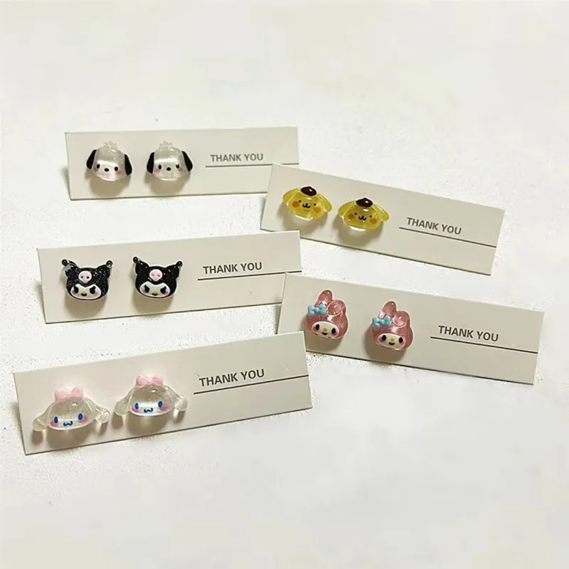 

1Pair Anime Earrings Hello Kitty Kuromi My Melody Cinnamoroll Pompompurin Cartoon Earrings Set Kawaii Soft Girl Mini Earrings
