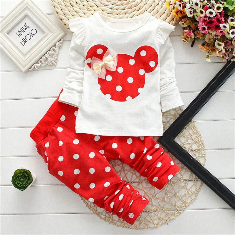 New 2022 Kids Clothes Girl Baby Long Rabbit Sleeve Cotton Minnie Casual Suits Baby Clothing Retail Children Suits Free Shipping