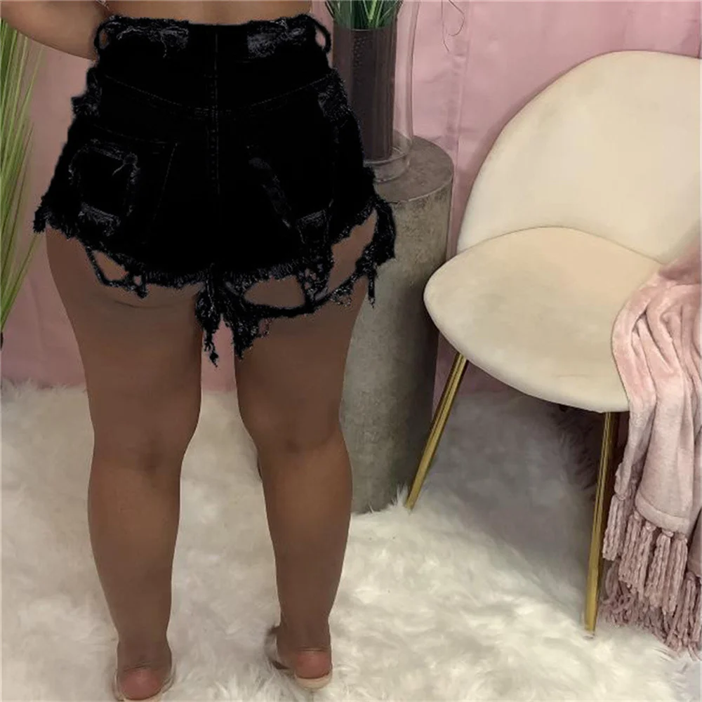 Hot Sale High Waist Ripped Tassel Denim Shorts For Women Fashion Sexy Stretch Shorts Jeans New Trendy Skinny Shorts Streetwear