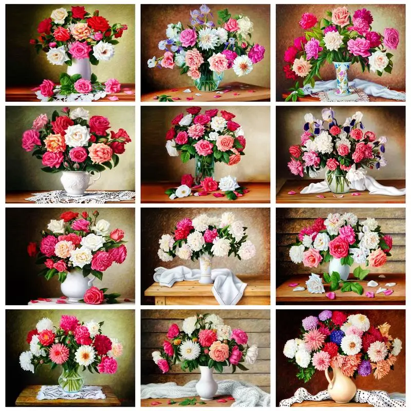 

CHENISTORY Full Diamond Painting Frame Pink Flowers Diamond Embroidery Gift For Adults Paint Kit Home Decors DIY Crafts Artwork