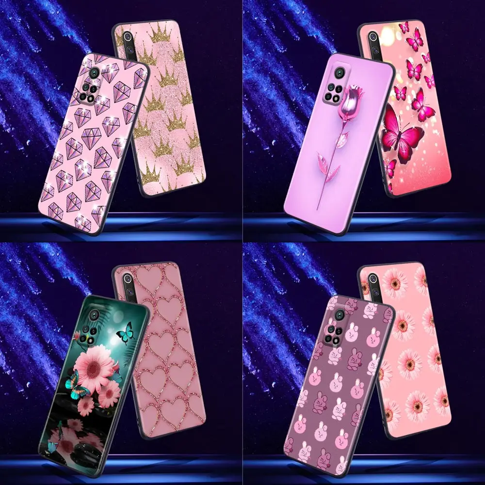 

Phone Case for Xiaomi Mi 9 9T SE Case 10T 10S MiA2 Lite CC9 Note 10 Pro 5G Silicone Cover Cute Pink Flower Diamond