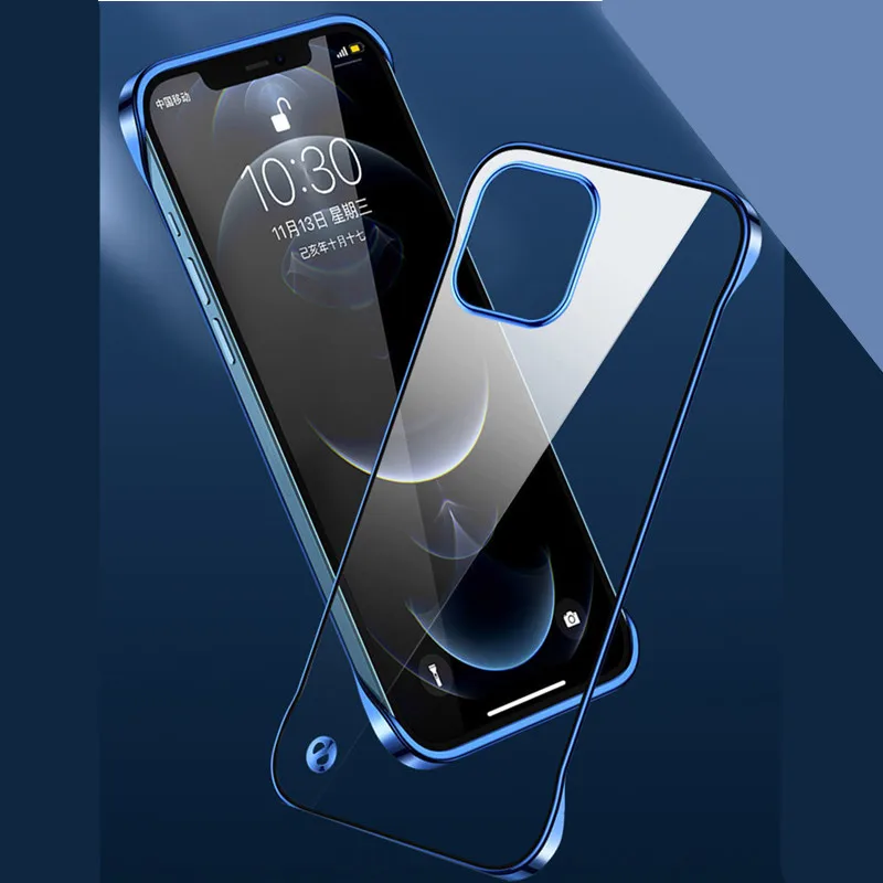 Electroplated Transparent Ultra Slim Frameless Case For iPhone 14 13 Pro Max 12 11 XS X XR 8 Thin Glossy Boundless Clear Cover