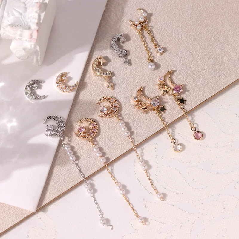 

10pcs Moon Pendant Alloy Zircon Luxury Nail Charms Jewelry 3D Flatback Crystal Rhinestone Nail Art Decorat DIY Handmade Diamonds