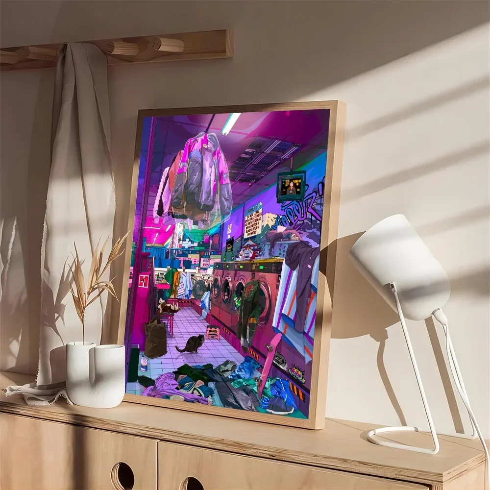 Ночная неоновая городская Уличная эстетика 80-х иллюстрация самоклеящиеся