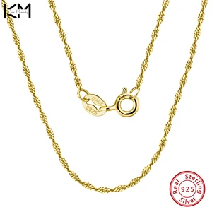 KISS MANDY 16-24inch Thin 100% 925 Sterling Silver Rose Gold Twisted Curb Singapore Rope Chain Necklace For Pendants collares