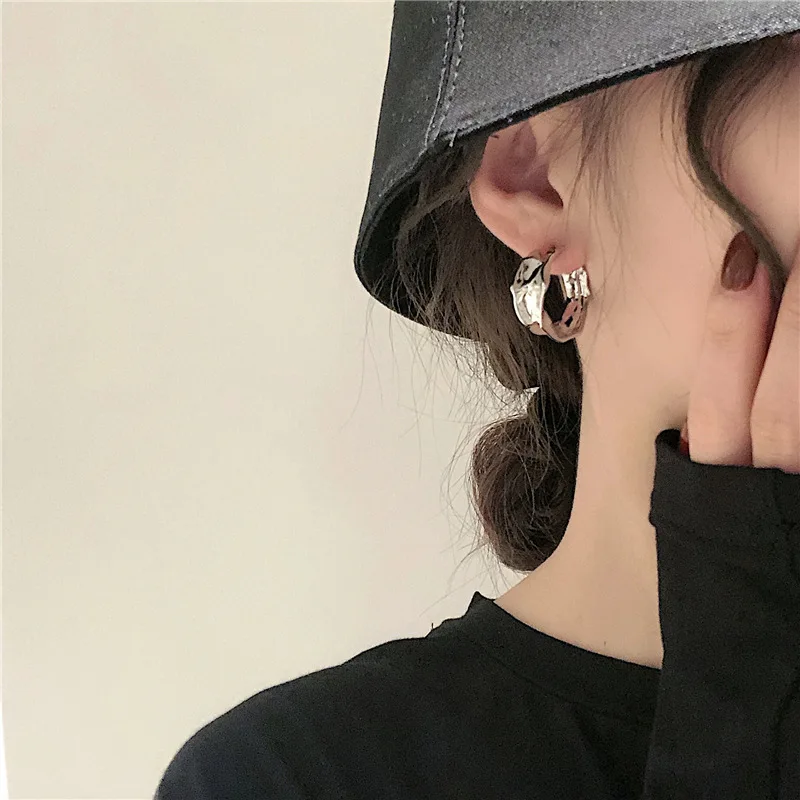 

S925 Silver Needle Design Sense Geometric Ear Ring Style Niche Ear Studs Female Temperament Elegant Style Senior Sense Earring