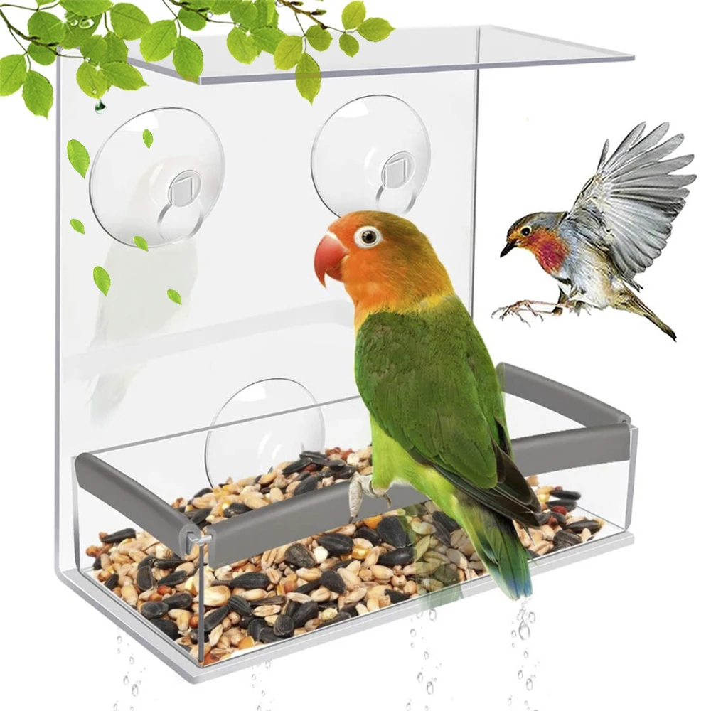 

Transparent Bird Feeder Hanging Window Wild Bird Feeding Station Clear Seed Feeder House Table Food Container Bird Supplies