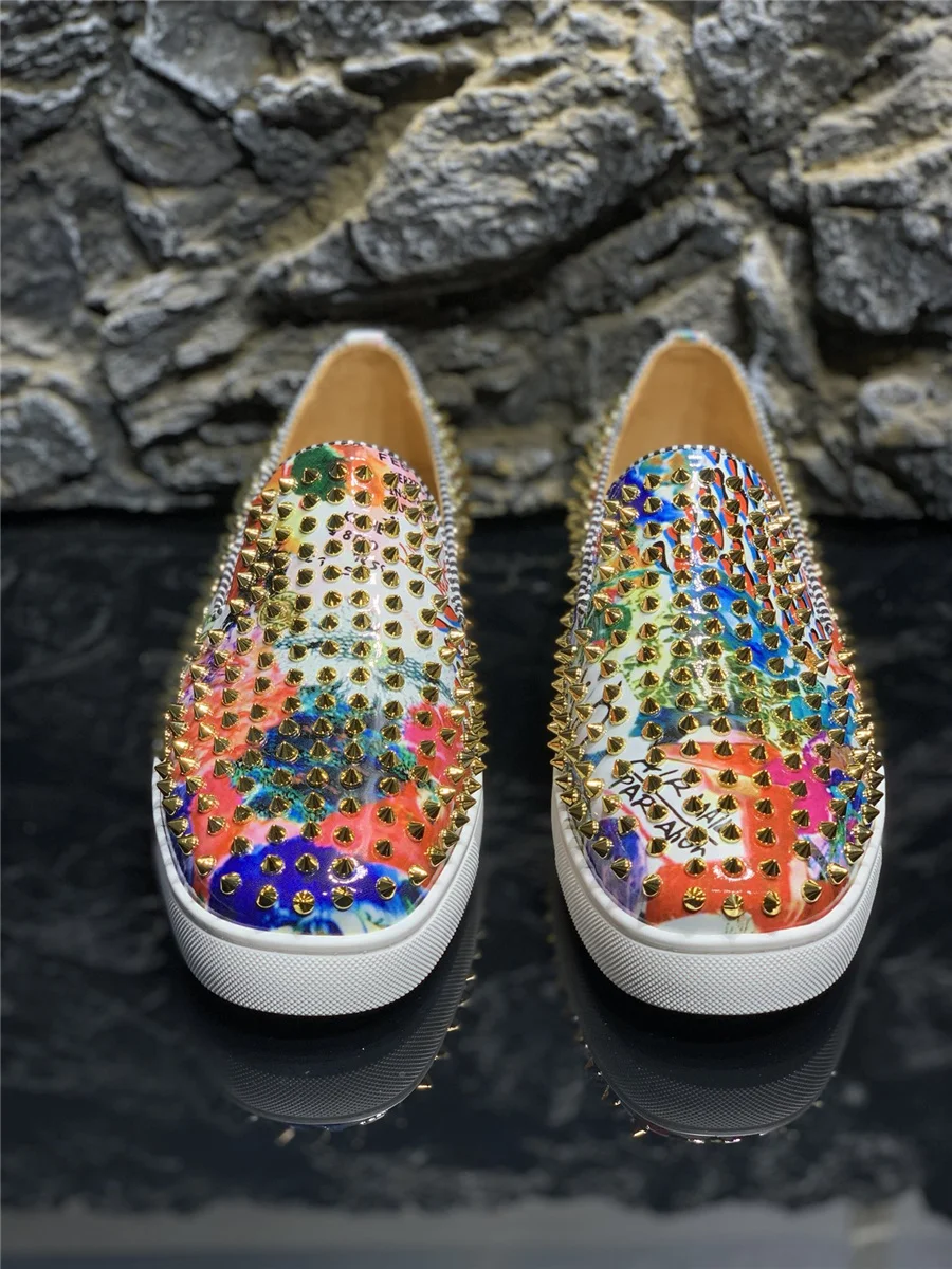 Роскошные Брендовые мужские бриллиантовые высококачественные граффити лоферы