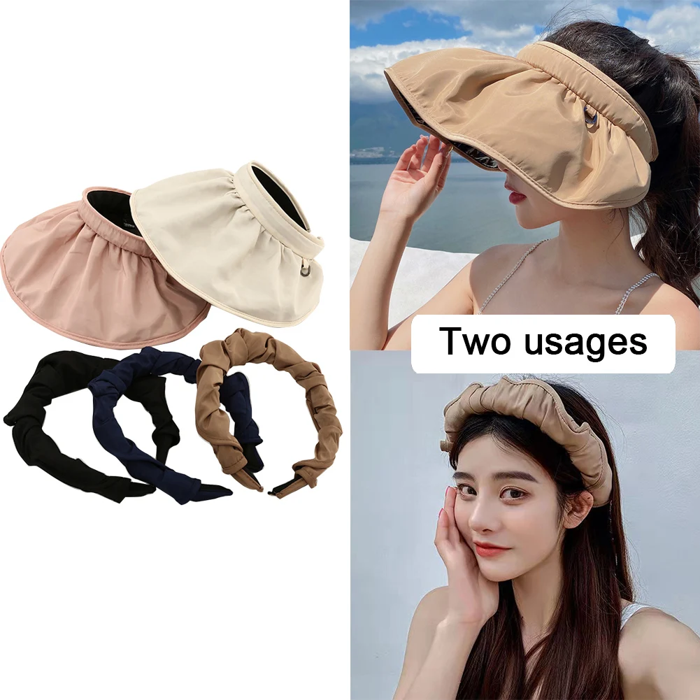 

2022 Summer New Folding Headband Shell Empty Top Outdoor Sunscreen Sun Hat Dual-Use Headwear Women's Hair Clips