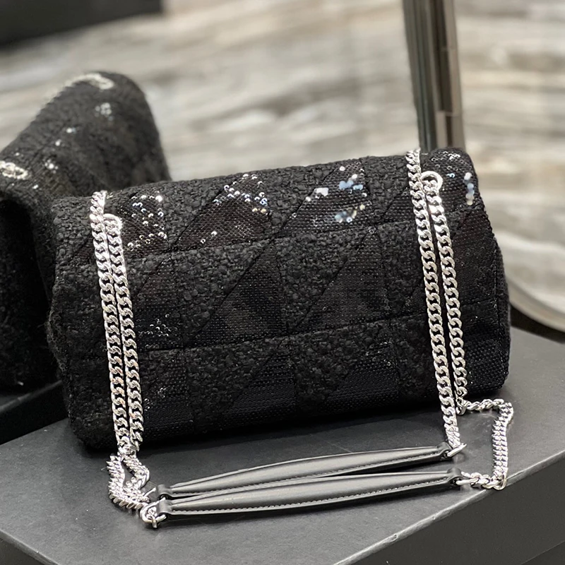 

Черная Роскошная модная сумка через плечо среднего размера для женщин, вязаная сумка через плечо из хлопка и льна, универсальная сумка с цепочкой высокого качества