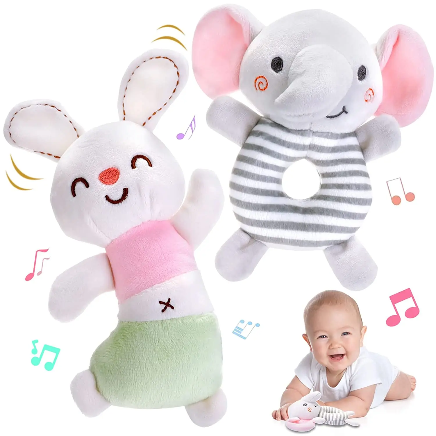 

Baby Rattles Soft Rattle Toy for Babies Newborn Sensory Toys Baby Developmental Toys Plush Stuffed Animal Rattle Toy