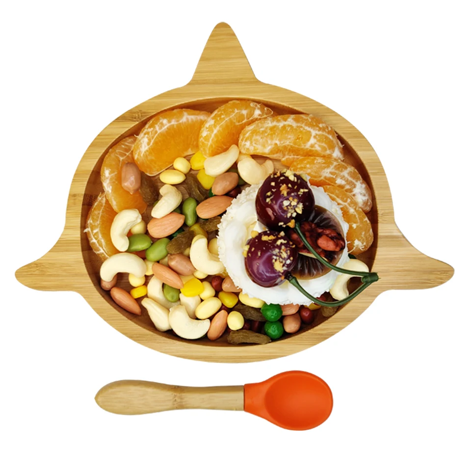 

Selling cartoon babies to learn to eat children's fall proof suction cups without BPA shark bamboo baby plates