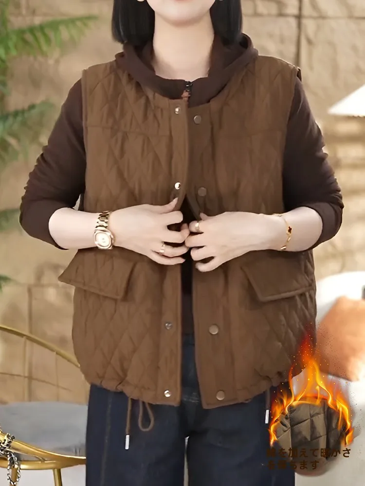 Большие размеры осенне-зимний молодежный повседневный женский хлопковый жилет с